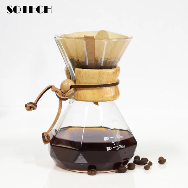 Glass Coffee Pot Drip Brewing Chemex Cafetera 400M/600ML Hand Brewed Coffee Filter Cup Pour over Coffee Maker for Home Office