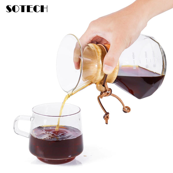 Glass Coffee Pot Drip Brewing Chemex Cafetera 400M/600ML Hand Brewed Coffee Filter Cup Pour over Coffee Maker for Home Office
