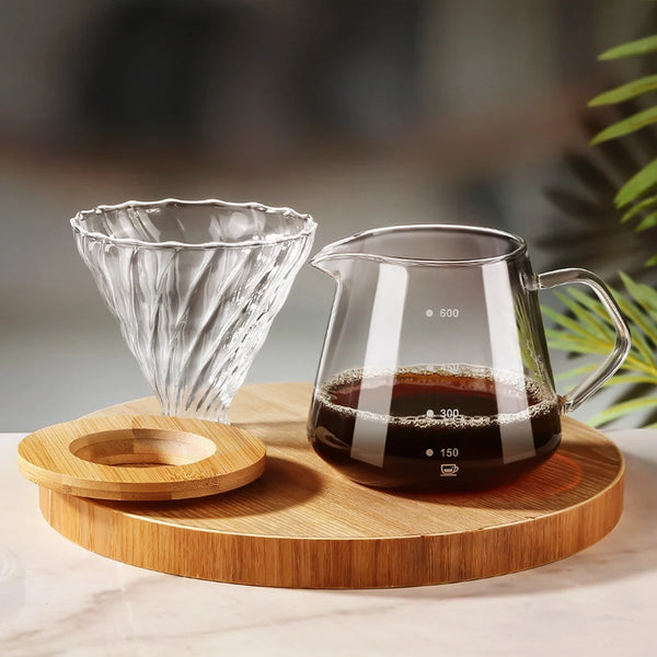 Coffee Filter Cup with Wood Stand 600Ml Coffee Machine Hand Brew Coffee Pot Set Coffee Maker Cup Accessories